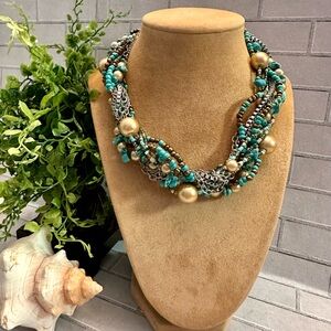 Turquoise & gold bead twist necklace